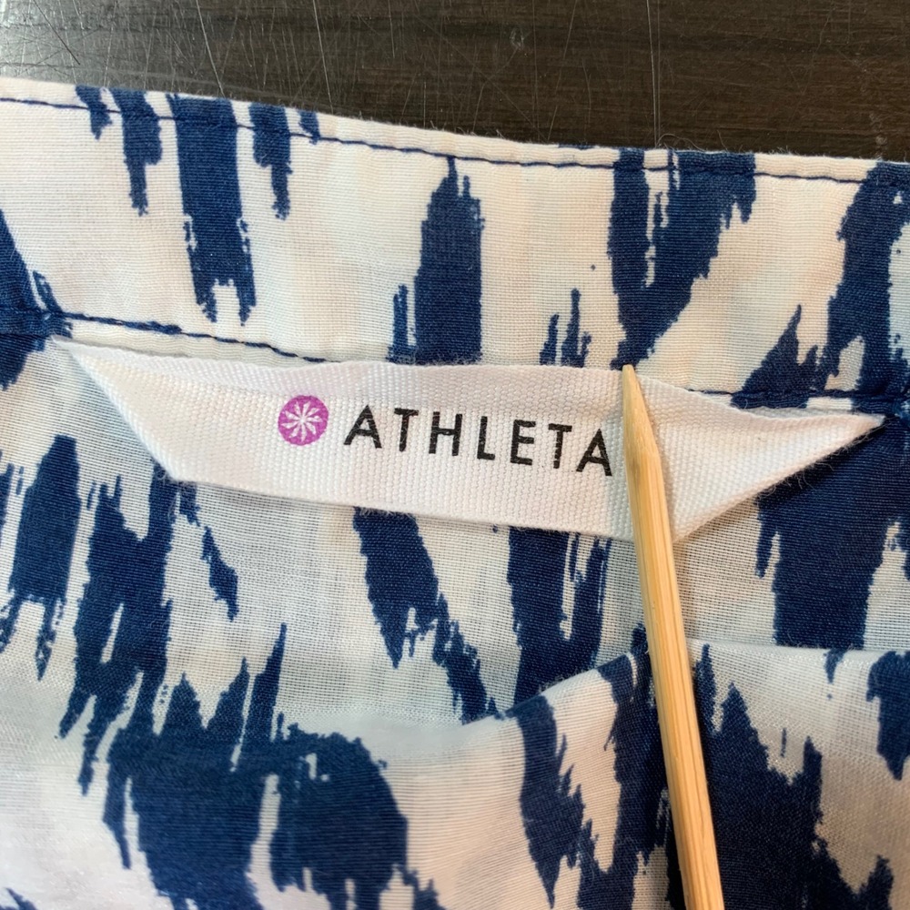 Athleta Ikat Print Tunic Top Women XXS Blue White Cotton Silk Shirt Dress Preppy - Picture 3 of 14